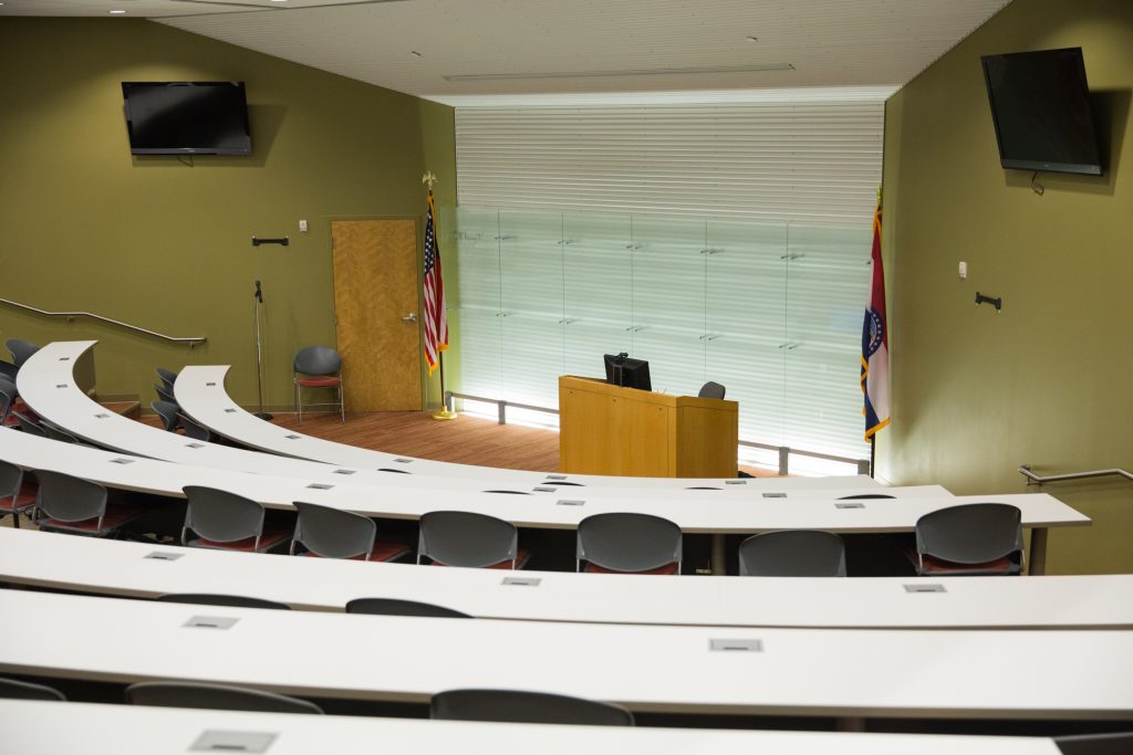Classroom with rows of desks